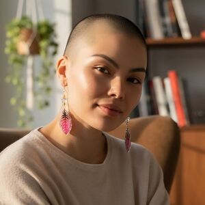 #368 HAND CRAFTED Earrings handmade Autumn Leaves resin Pink Butterfly